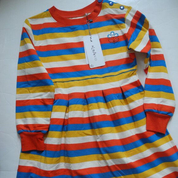 Alba of Denmark Organic sweatshirt dress stripe size 128 8 NWT - Picture 1 of 1